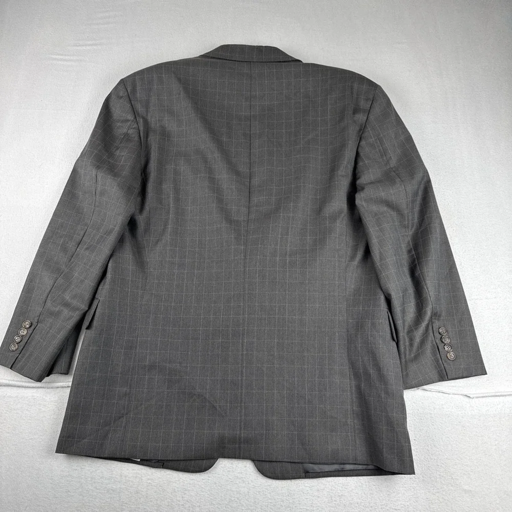 VTG Hickey Freeman Loro Piana Wool Grid Plaid Gray Blazer 46R office business
